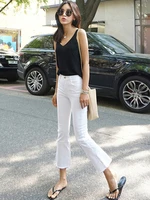 solid white stretch women jeans street wear flare denim pants boyfriend fashion jeans capri trousers ankle length 2022 summer