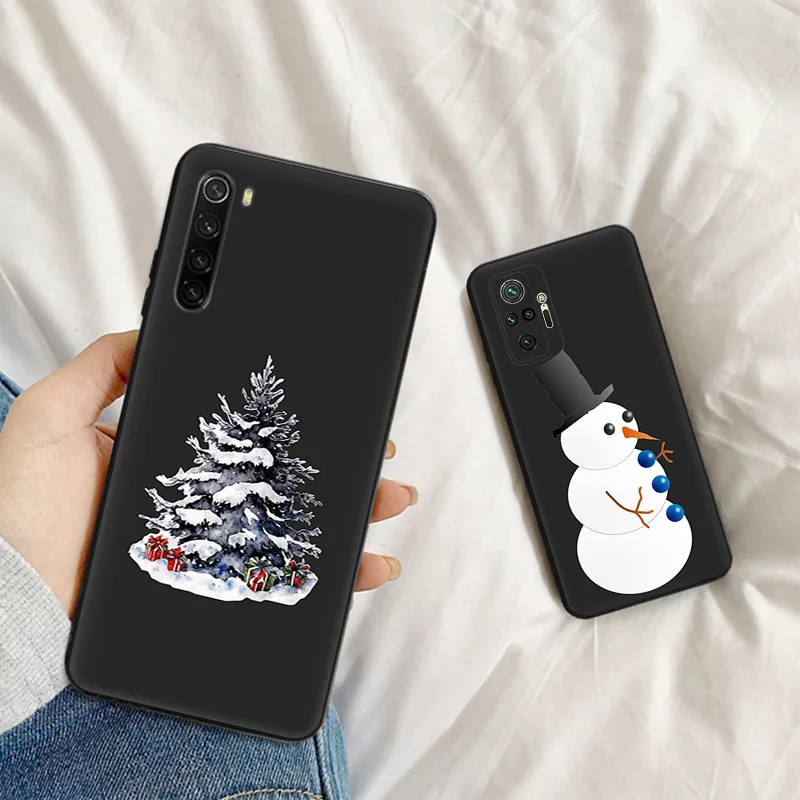 Фото Чехол для телефона Redmi A2 A1 K60 K50 K40 9T 9C 9A Note 9 9S 8T 8 7 Xiaomi CC9Pro Снеговик Рождественская елка мягкий черный противоударный чехол №3