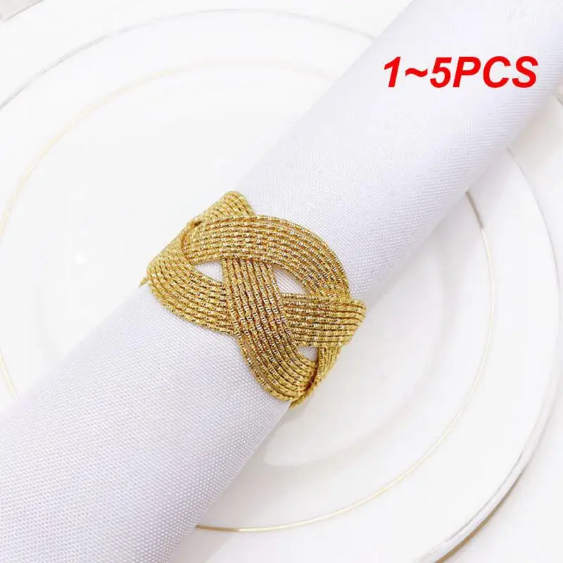 

1~5PCS Creative Opening Woven Shape Gold Napkin Ring Restaurant Table Decorate Napkin Buckle Family Holiday Party Dinner