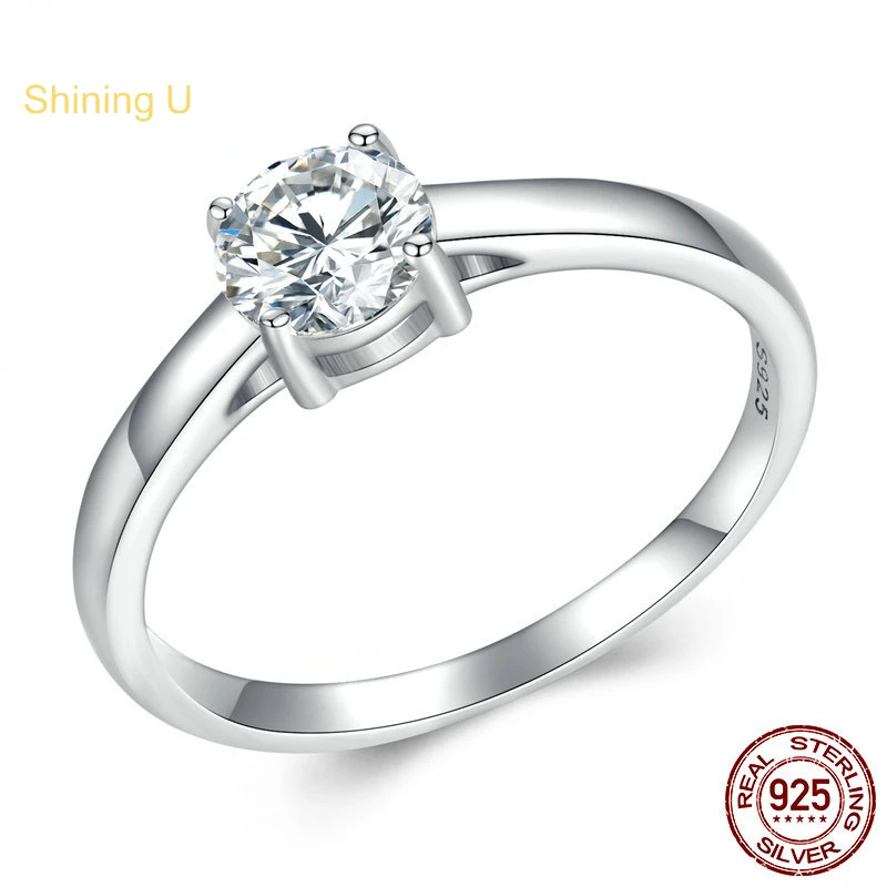 

Shining U S925 Silver D Color Moissanite Diamond Ring 0.8CT for Women Engagement Wedding Band Fine Jewelry Excellent Cutting