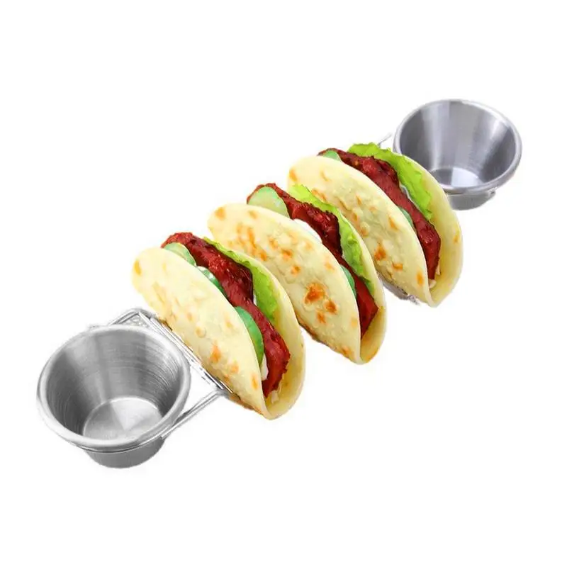 

Wave Shape Taco Holders Pancake Rack Stand Stainless Steel Pizza Spring Roll Taco Shell Rack With Salad Cups Kitchen Tool
