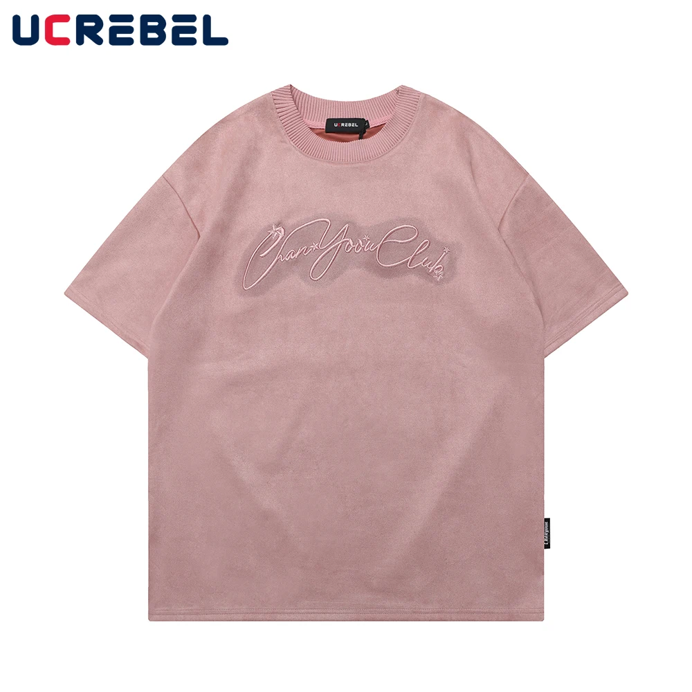 

Футболка мужская с коротким рукавом и вышивкой букв, повседневная замшевая рубашка с круглым вырезом, Свободный Топ с рукавом до локтя, на лето