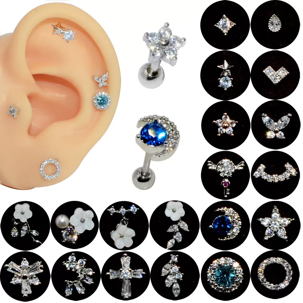 

New in Surgical Steel Colorful Zircon Ear Studs Cartilage Helix Lobe Conch Piercing Earrings Fashion Nose Body Piercing Jewelry