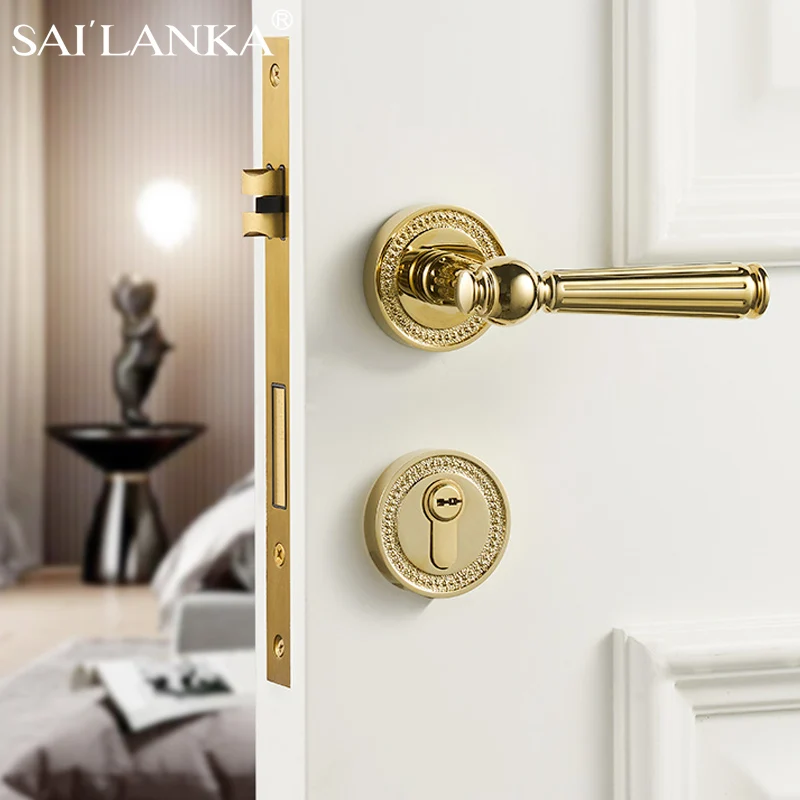 

SAILANKA Brass Door Handle Lock Set Modern Home Apartment Bathroom Bedroom House Office Luxury Interior Door Handle Lever