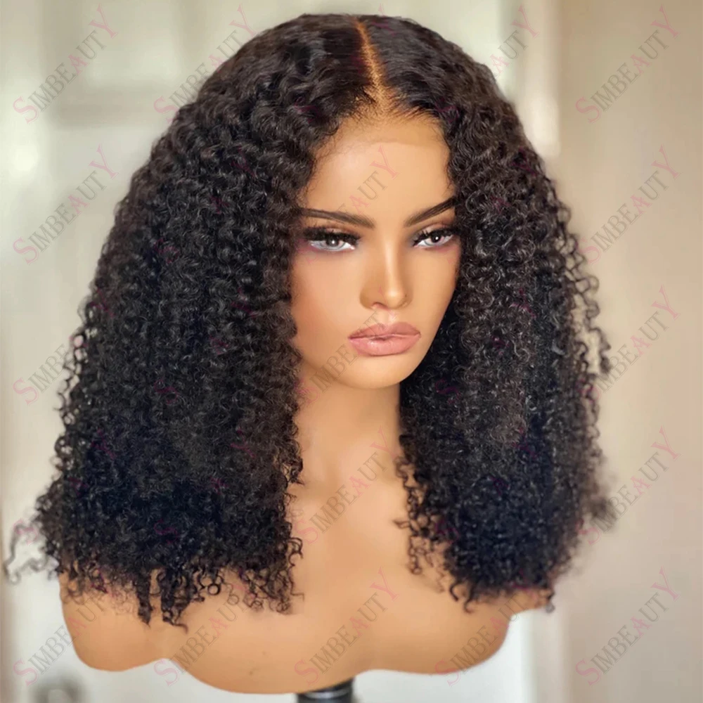 

Natural Black Kinky Curly Transparent Lace Front Wig 13X6 Brazilian Remy 100% Human Hair Glueless 5X5 Closure Wig Bleached Knots