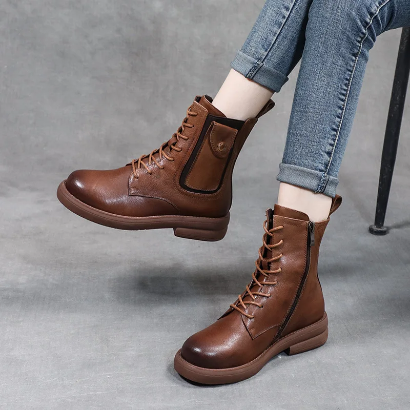 Мотоциклетные ботинки из натуральной кожи 4 см на шнуровке |