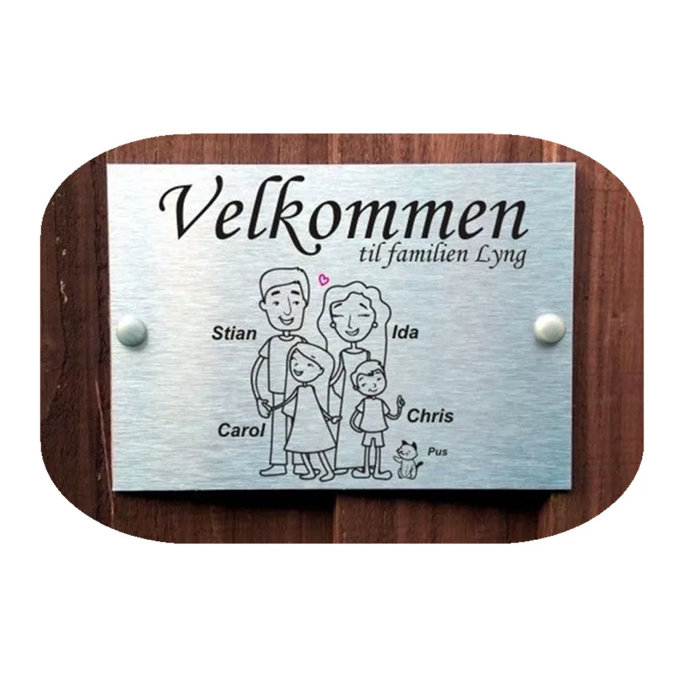 

(Velkommen) Door Plaques Personalised Stick Family Name Signs for 4 People Aluminium-polyethilene Composite Panel