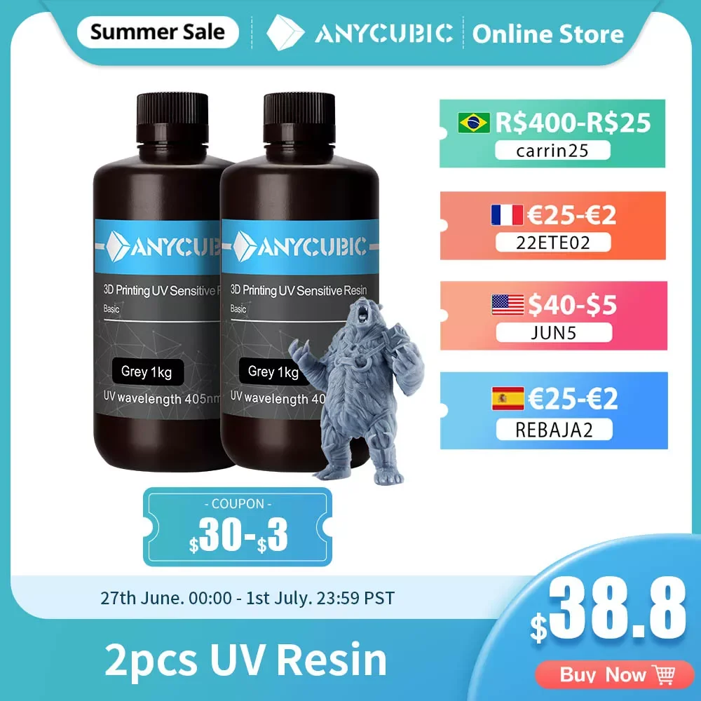 

ANYCUBIC 405nm UV Resin For LCD 3D Printer Quick Curing Liquid Bottle Resina For Photon Mono X 3D Printing Materials 2Pcs/Lot