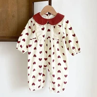 2022 baby romper for girls love heart print jumpsuit corduroy overalls cute baby girl clothes spring autumn long sleeves rompers