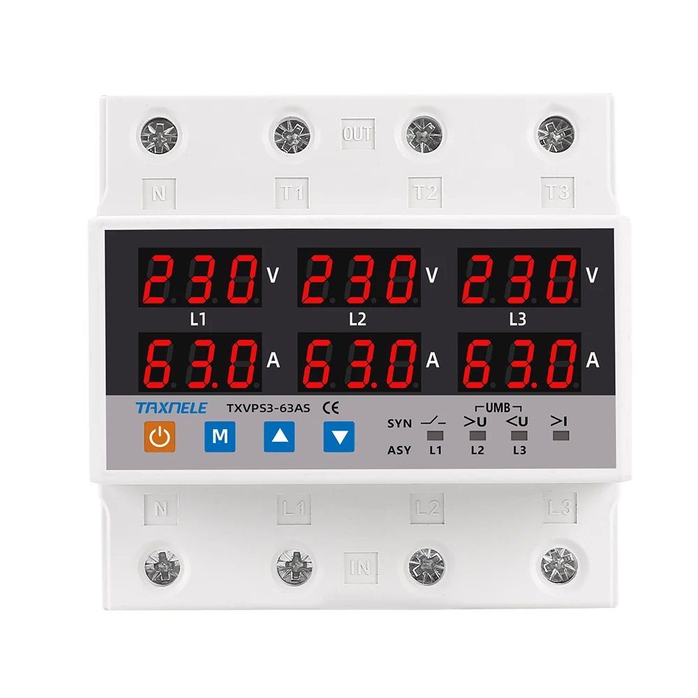 

3 Phase SYN ASYNC Synchronous Asynchronous Voltmeter Adjustable Over Under Voltage Current Limit Protection Relays Protector