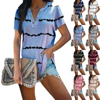 summer new womens striped print doll sleeve v neck button short sleeve t shirt female lady tops