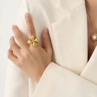 carlidana 316l stainless steel rings fashion chunky gold color ring clover classical for girl women wedding exquisite jewelry
