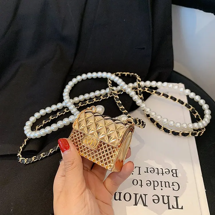 

Luxury Metal Box Bag Crossbody Lipstick Bag Pearl Chain Trend Cover Mini Shoulder Bag Women 2022 Street Trend