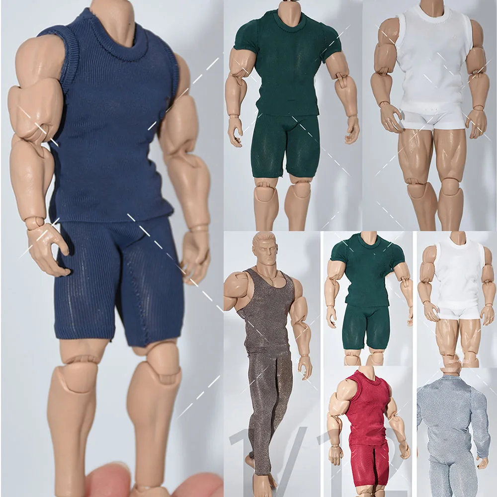 

1/12 Men Soldier T Shirt Vest Boxer Briefs Soft Sexy Shorts Underpants Long Pants Bottom Shirt For 6'' Action Figure Body Dolls