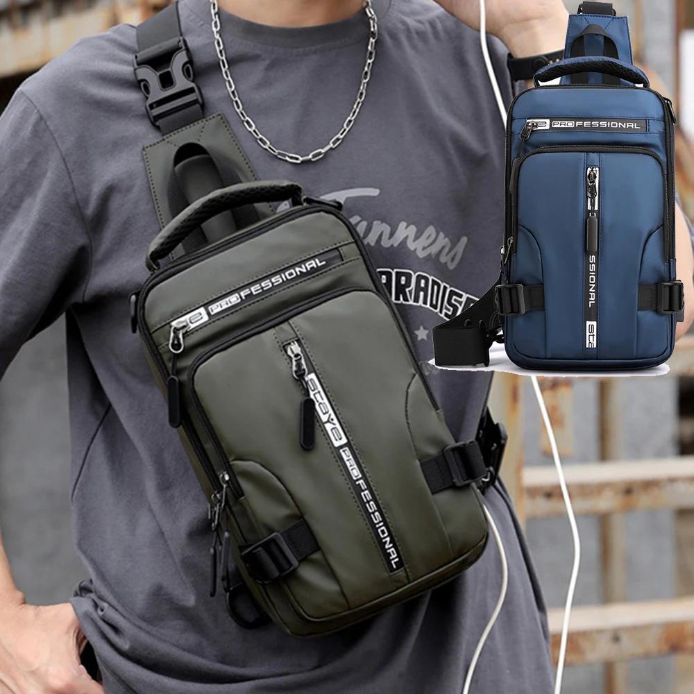 

Нейлоновый рюкзак для мужчин, нагрудная сумка-мессенджер с возможностью зарядки через плечо, дорожный ранец на плечо