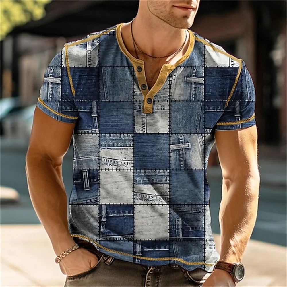 2023 Vintage Men's Shirt Fashion Patchwork Print Shirt Oversized Casual Short-sleeved Summer Streetwear Men Clothing Tees Tops