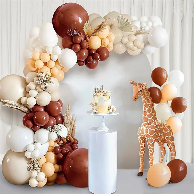 

126Pcs Coffee Sand White Nude Brown Ballon Arch Garland Kit for Kids Safari Baby Shower Jungle Themed Birthday Party Decorations