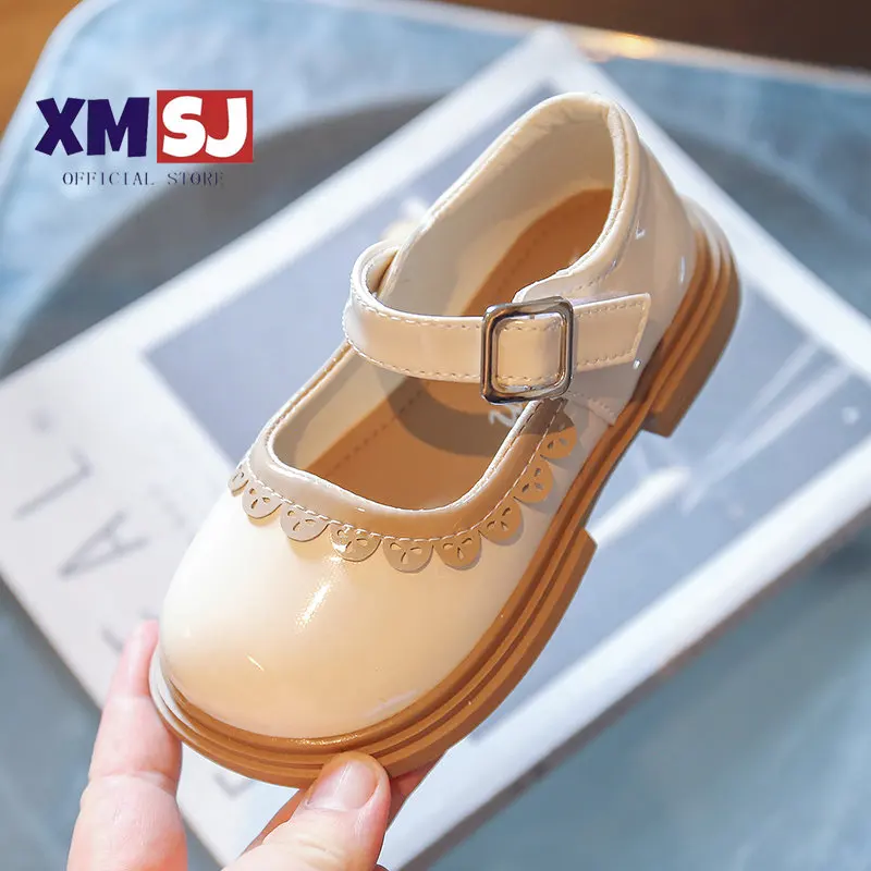 

Autumn Little Girl's Mary Janes Ruffles British Style School Children Leather Shoes 23-36 Solid Color Stylish Comfy Kids Flats