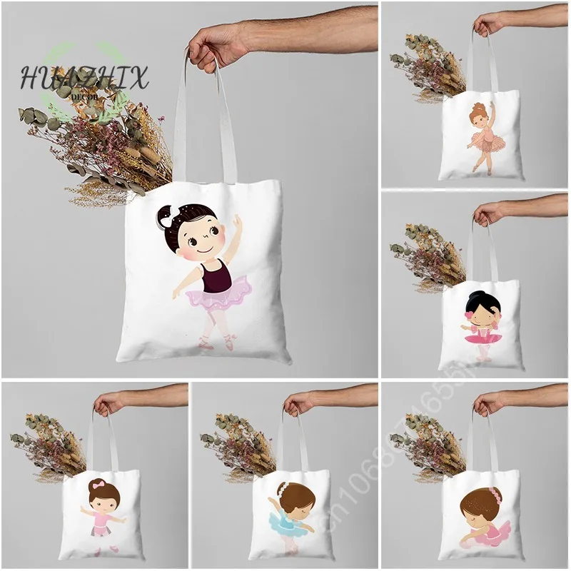 

Cute Ballet Girl Luxury Canvas Bag Leisure Handbag Women Environmental Shopping Handbags Dance Large Capacity Bags Washable