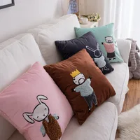 Plush Print Cartoon Pattern Cushion Cover 45x45cm for Sofa Living Room Bedroom Home Decoration Pillow Case 4 Colors Optional