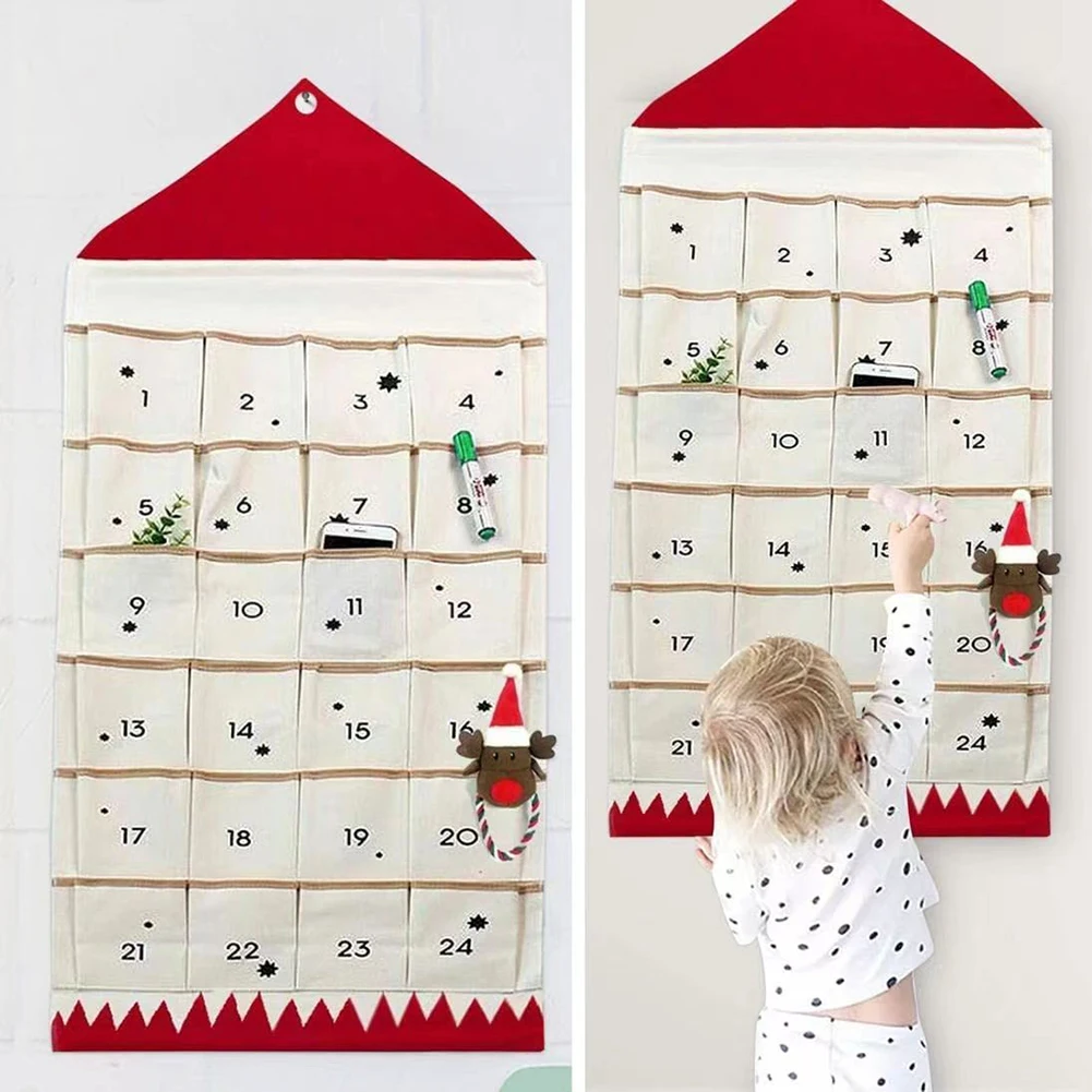 

1pcs Christmas Countdown Calendar Storage Bag 24 Pockets Wall-Mounted Storage Pouch Hanging Decoration Holiday Supplies