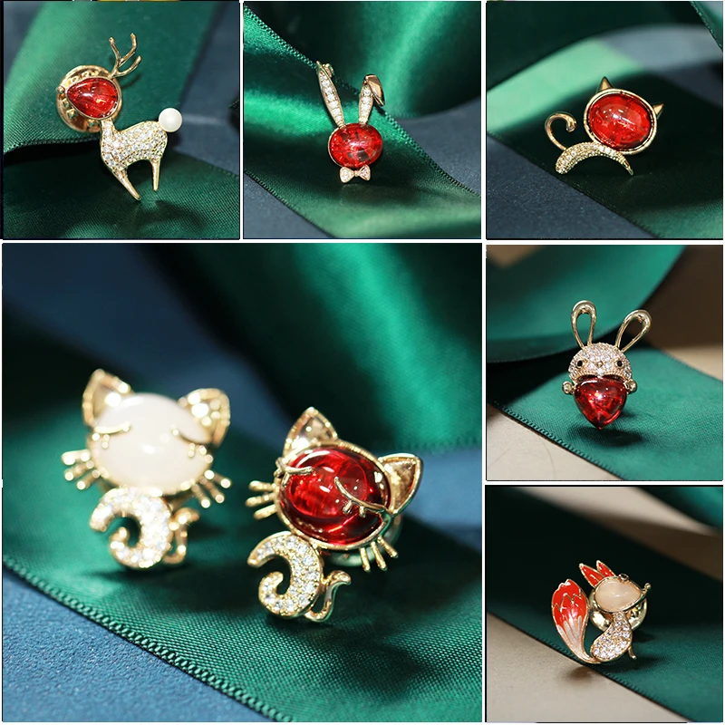

2022 Lovely Zodiac Animal Cattlecollar Pin Personality for Women Man Fashion Lapel Pin Cat Cow Rabbit Butterfly Hat Bag Jewelry