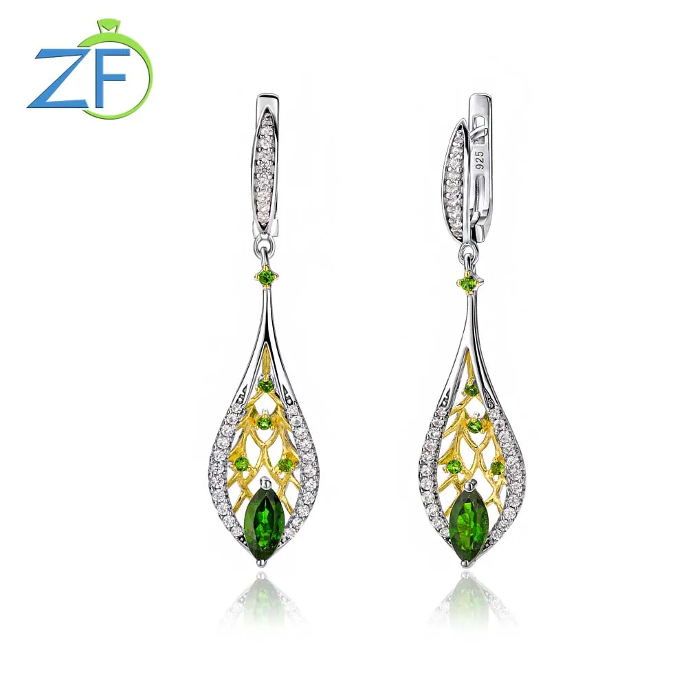 

GZ ZONGFA 925 Sterling Silve Clip Earrings for Women 1ct Gems Natural Chrome Diopside 14K Gold Plated Fashion Fine Jewelry