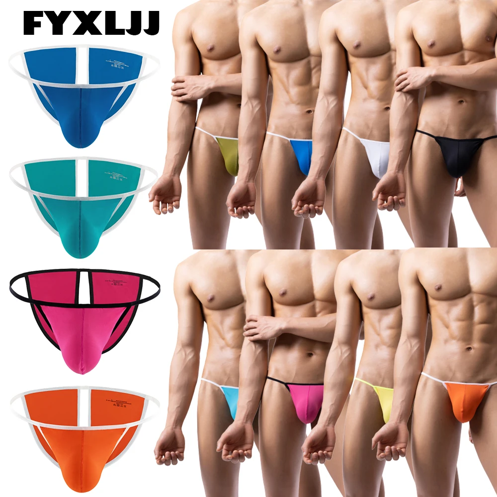 FYXLJJ 4pcs/lot Men Penis Pouch G-string and Thong Sexy Low-Rise Underwear Open Butt T-back Panites Underpant Bulge Pouch Briefs