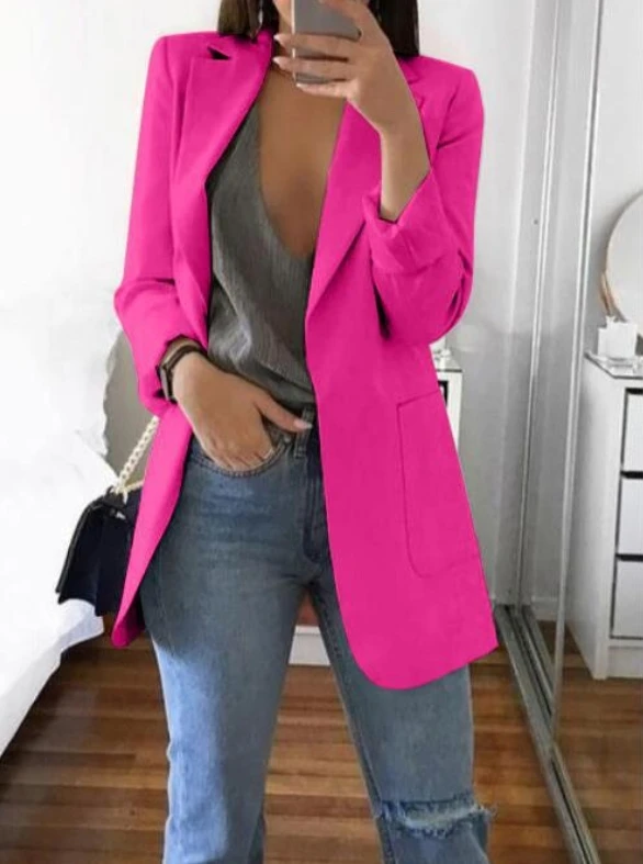 Spring and Autumn Women's Fashionable Turn-down Collar Fitting Open Cardigan Elegant Suit Jacket roupas femininas luxo grife