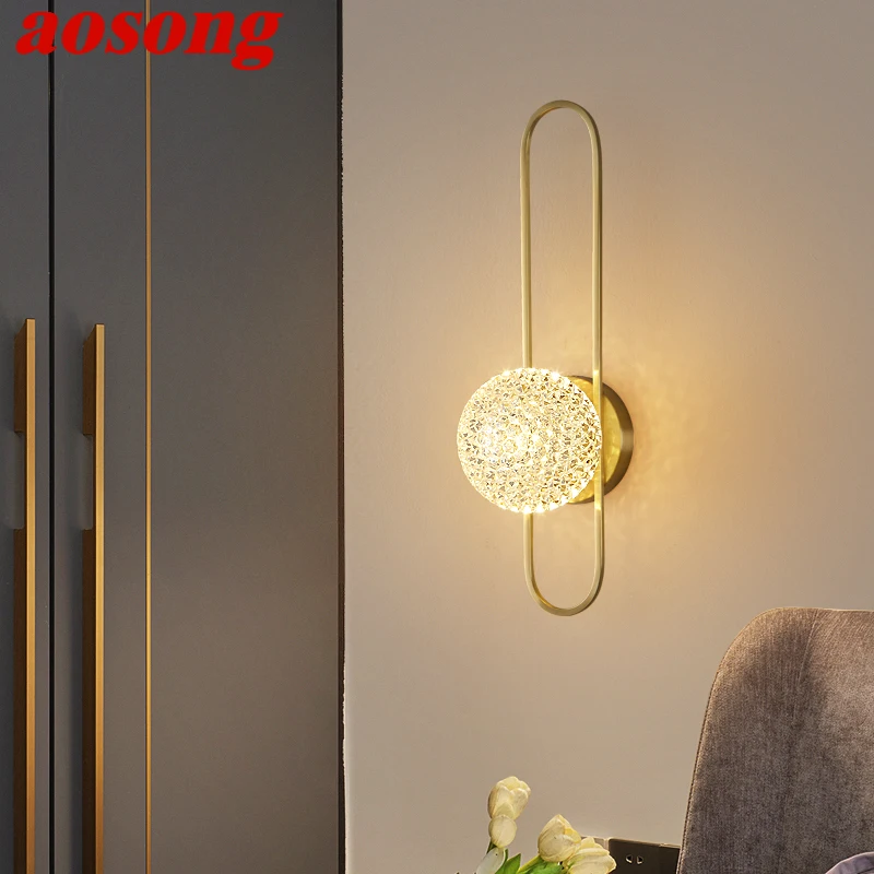 

AOSONG Contemporary Brass Wall Lamp LED Gold Sconce Light Simple and Luxurious Creative for Home Living Room Decor