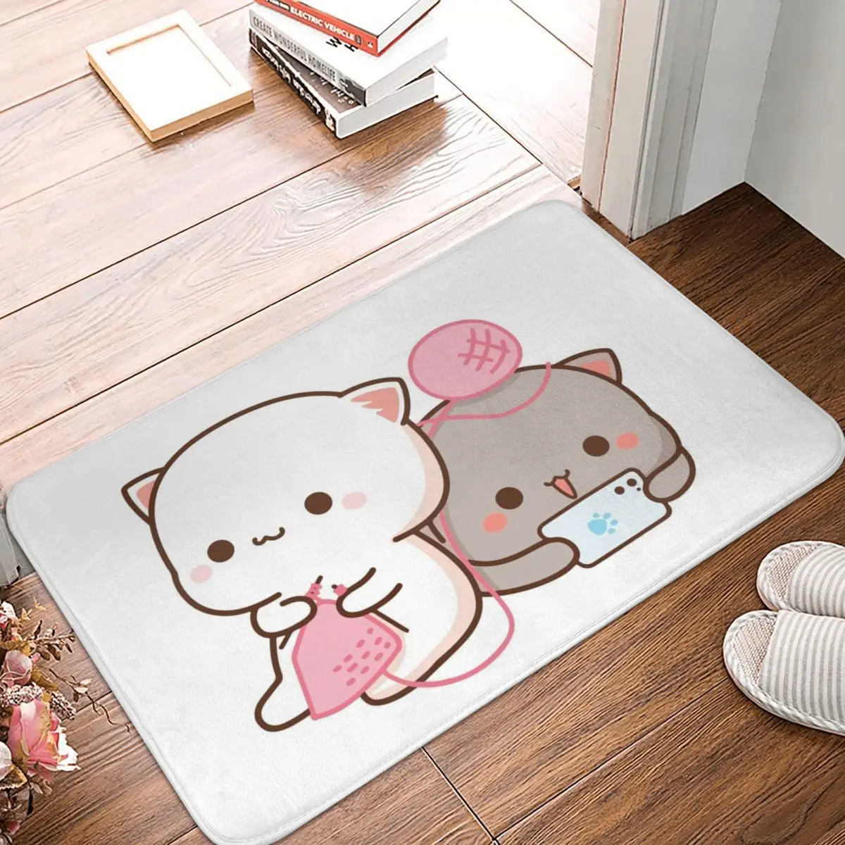 

Peach And Goma Mochi Cat Knitting Polyester Doormat Rug Carpet Mat Footpad Anti-slip DustEntrance Kitchen Bedroom Balcony