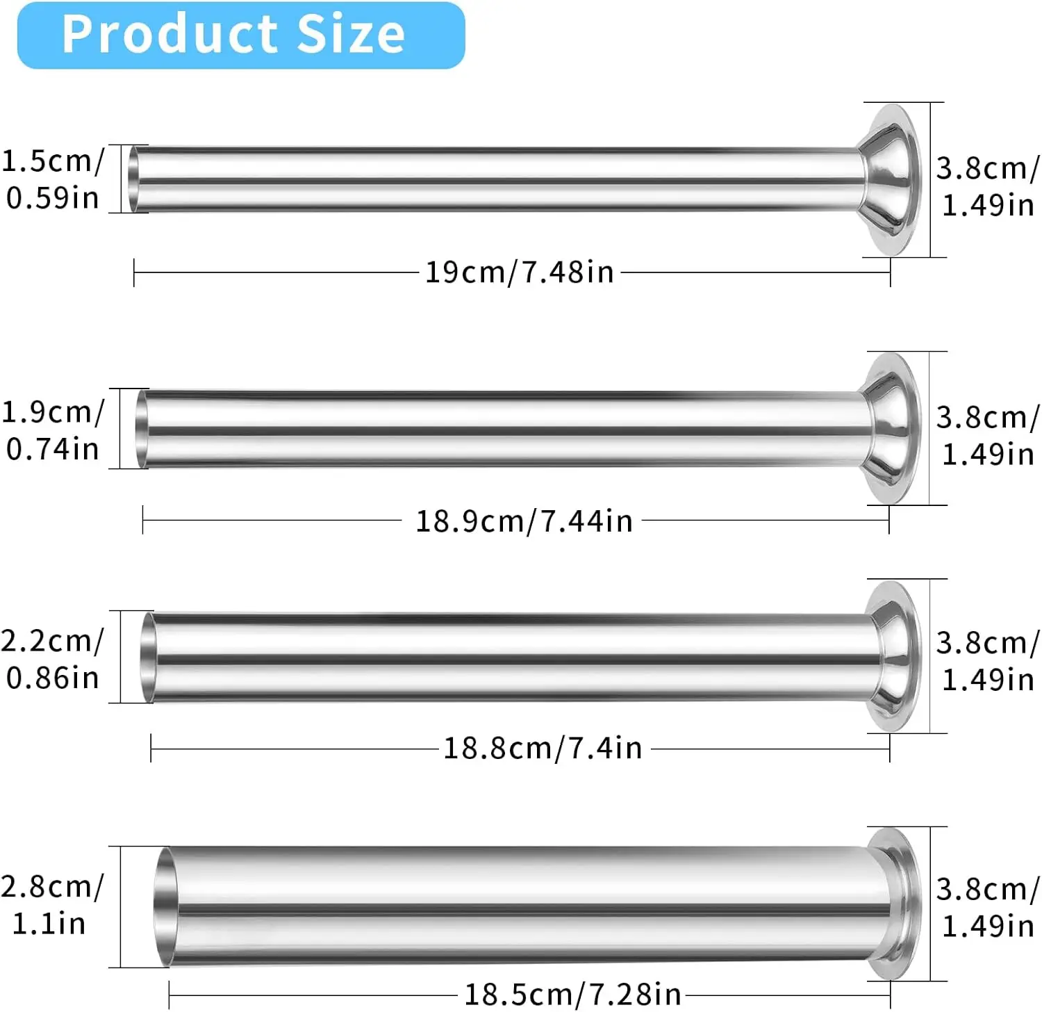 Фото Подходит для колбасных трубок LEM 606, 606SS, 1606, 1606SS из нержавеющей стали, набор из 4-х частей для наполнения колбас LEM. №2