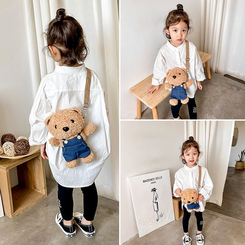 Little Girl Boy Cartoon Lovely Bear Small Shoulder Bags New Children Cute Fashion Plush Doll Messenger Bag Drop Shipping Hot