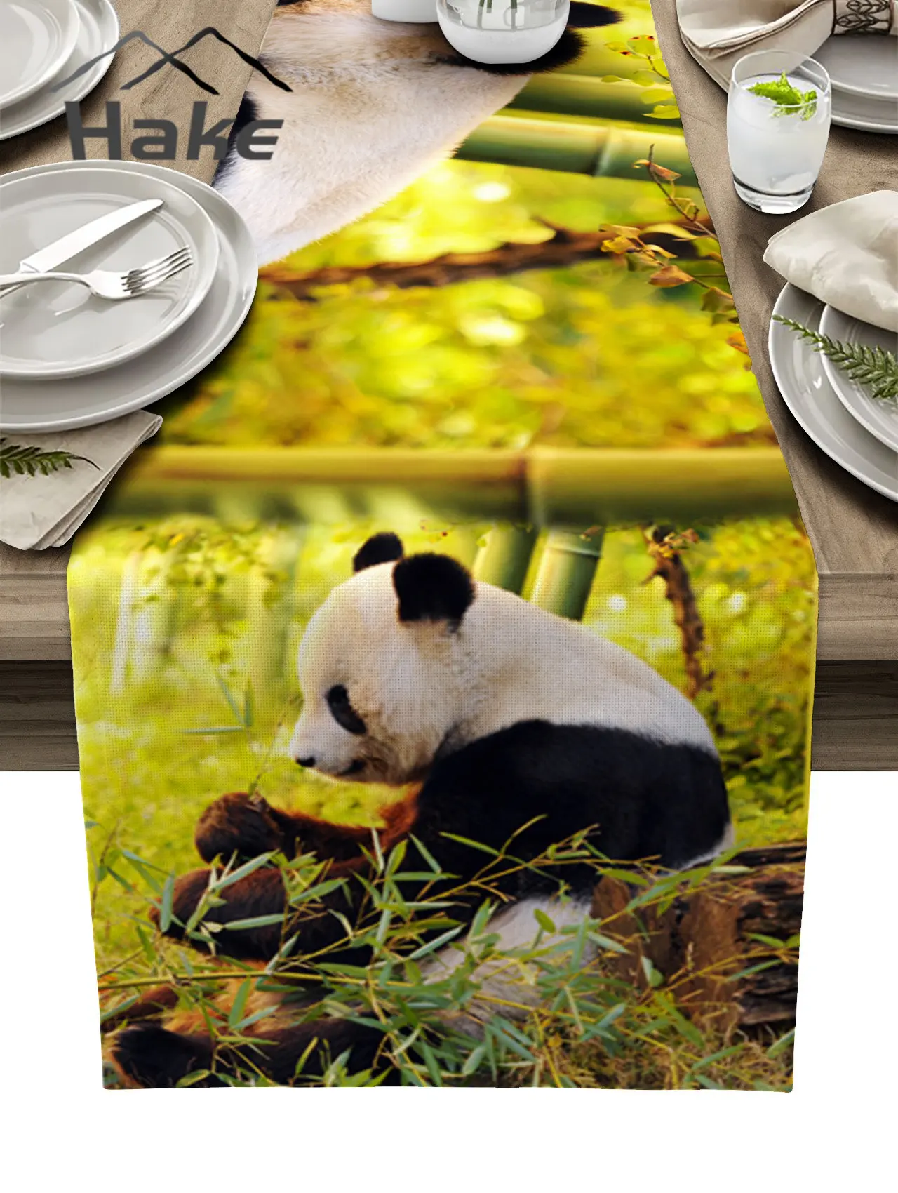 

Panda Green Bamboo Table Runner for Dining Table Wedding Decoration Tablecloth Home Party Decor Table Cover