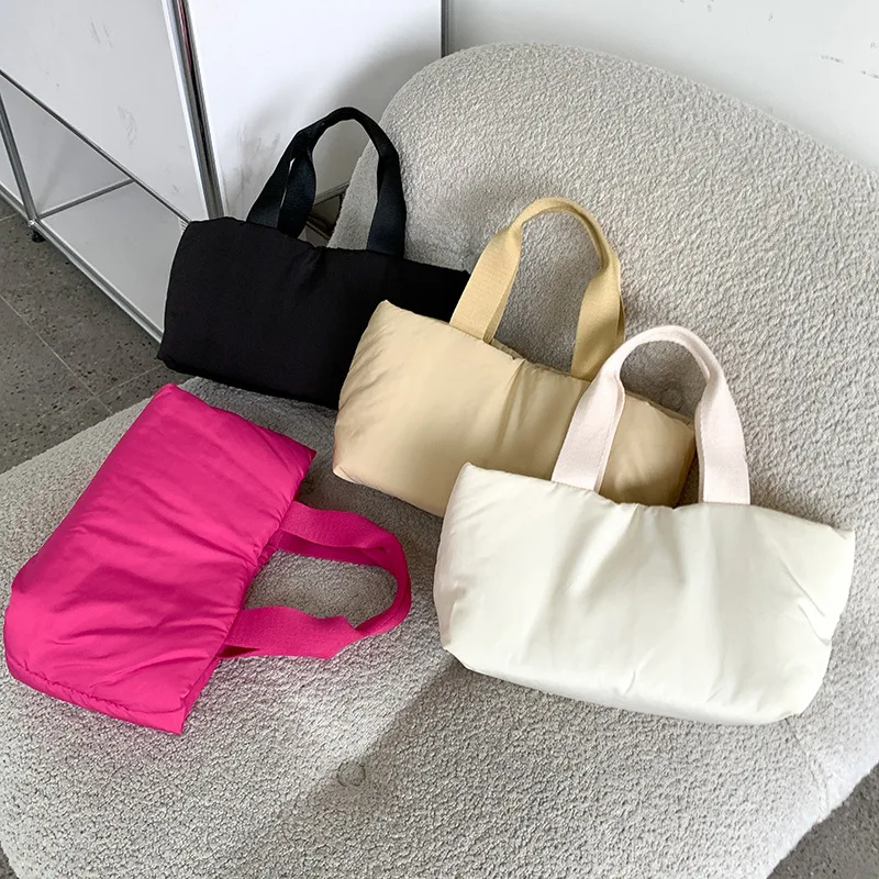 

Повседневные вместительные Хлопковые женские сумки, дизайнерская мягкая зимняя сумка-тоут с подкладкой, теплые пуховые сумки для женщин, сумка на плечо 2022, нейлоновый клатч