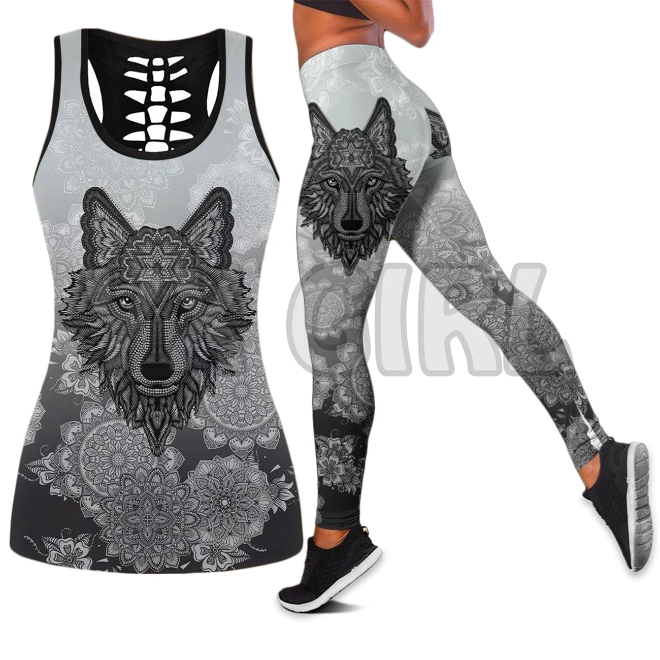 Yoga Wolf   3D Printed Tank Top+Legging Combo Outfit Yoga Fitness Legging Women