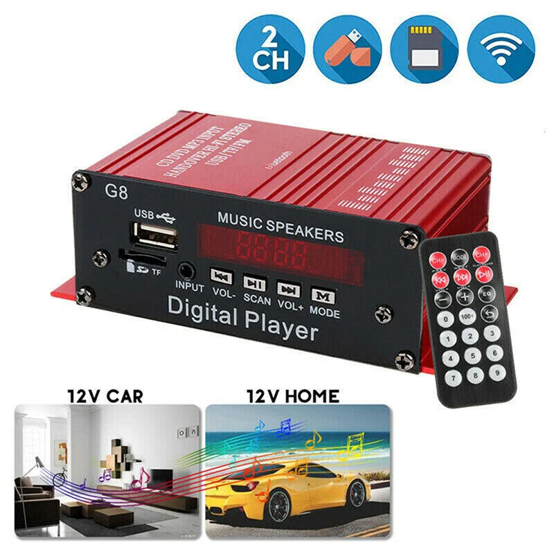 

200W 2CH 12V Car Audio Power Amplifier HIFI Audio bluetooth Amplifier Home Theater Sound System FM Radio Stereo Amplifiers