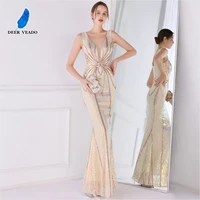 deerveado elegant v neck mermaid evening dress 2022 luxury sequin party maxi dress women formal evening gown long prom dresses