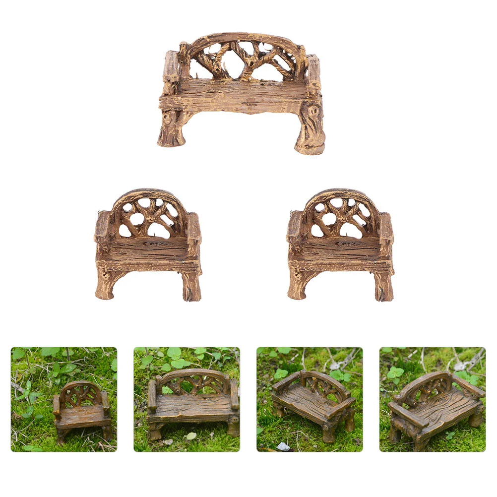 

Bench Miniature Mini Chair Furniture Garden Resin Wood Decor Park Miniatures Micro House Ornaments Landscape Chairs Accessories