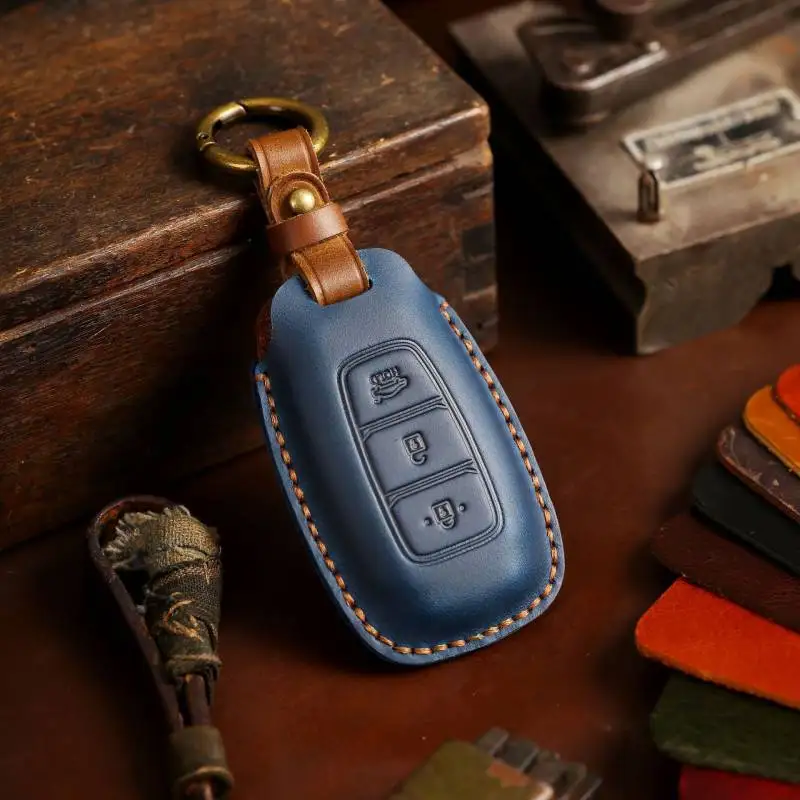 

Luxury Leather Car Key Case Cover for Hyundai Fista IX25 IX35 Keyring
