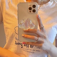 jome 3d korea laser clouds ring holder stand transparent soft phone case for iphone 13 12 11 pro max xr x xs 7 8 plus se cover