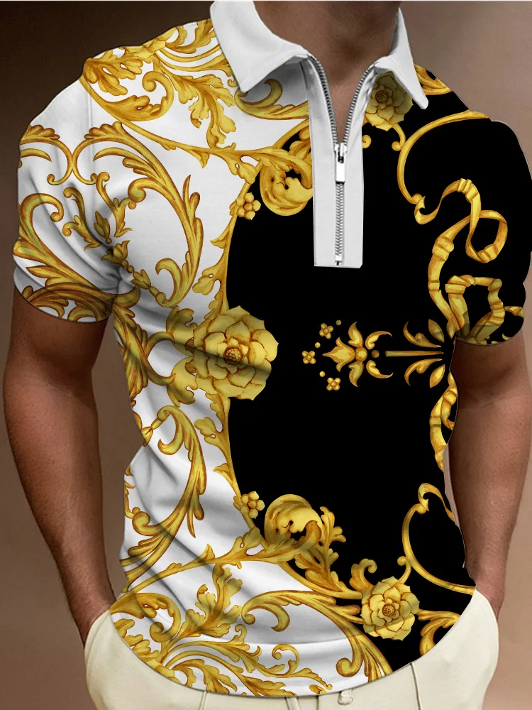 

2021 New Men Polo Shirts Summer High Quality Casual Daily Short Sleeve Striped Mens Shirts Turn-Down Collar Zippers TEES Men