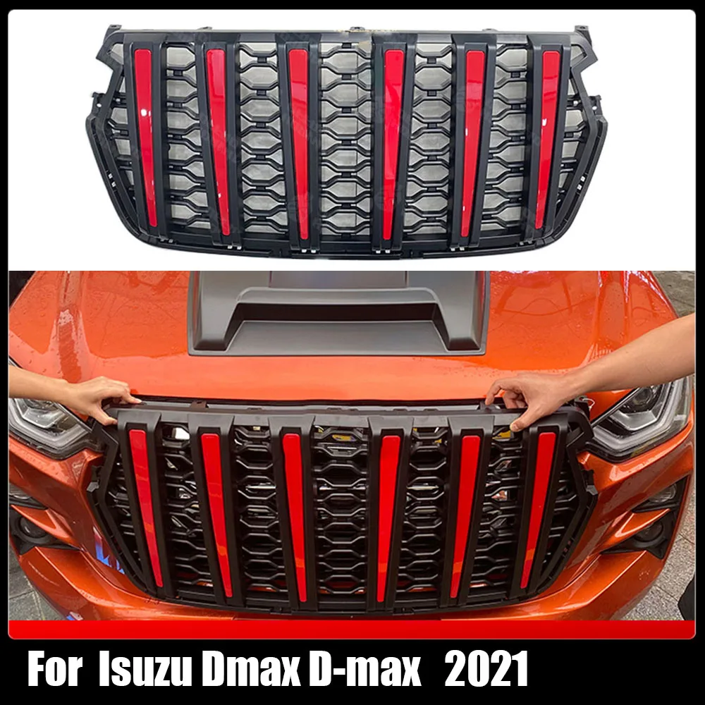 

For Isuzu Dmax D-max 2021 4x4 Car Exterior Accessories Replaced ABS Auto Racing Grills Front Hood Bumper Grill Mask Cover