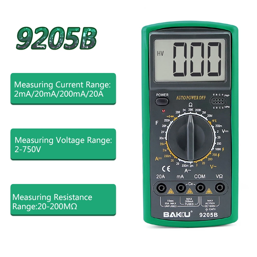 

LCD Digital Multimeter 1999 Counts Electrical Tester Voltmeter Ammeter Overload Protection AC DC Voltage Current Capacitance