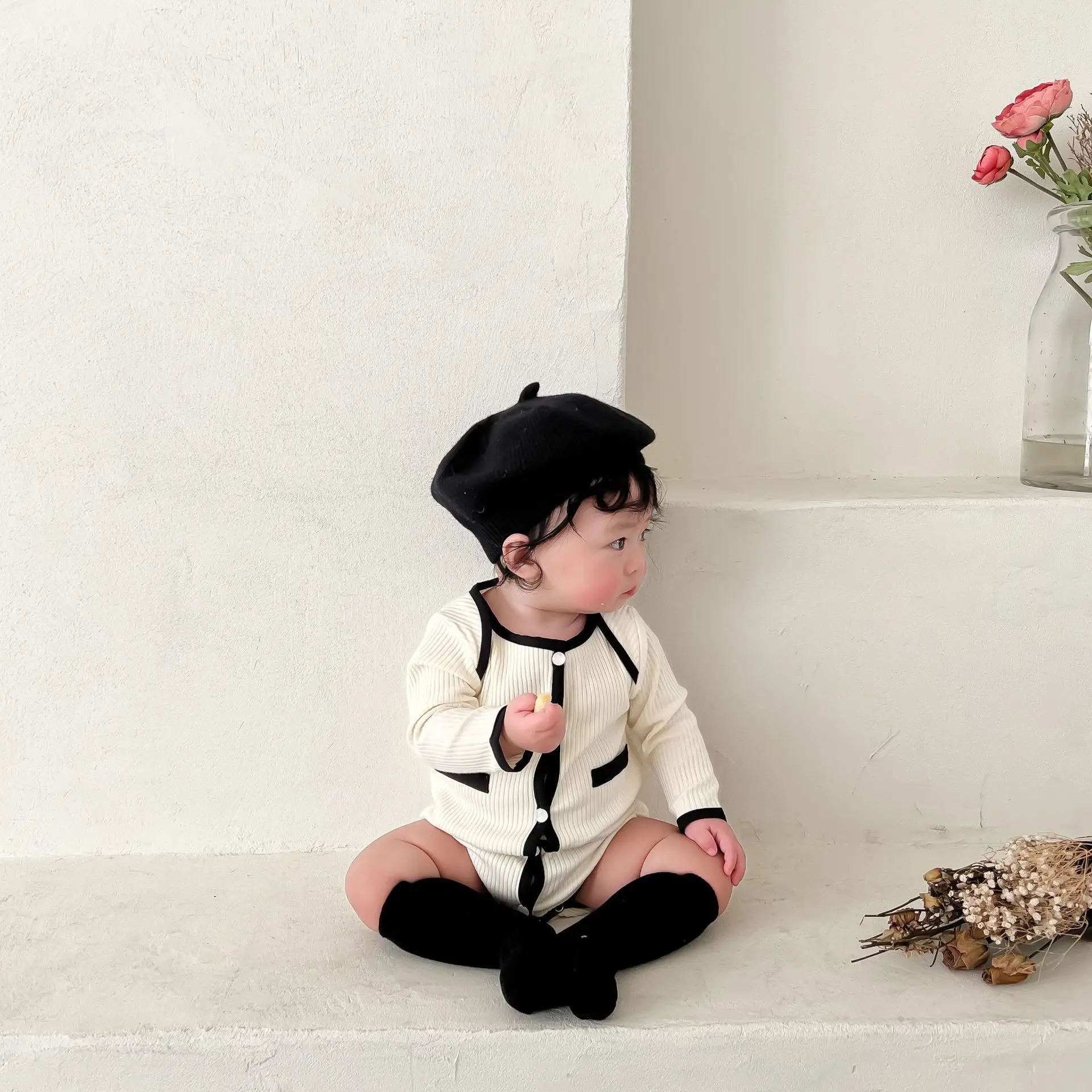 2022 Spring New Baby Girl Clothes Solid Sweet Infant Girl Bodysuit Cotton Long Sleeve Princess Jumpsuit Fashion Girls Clothing