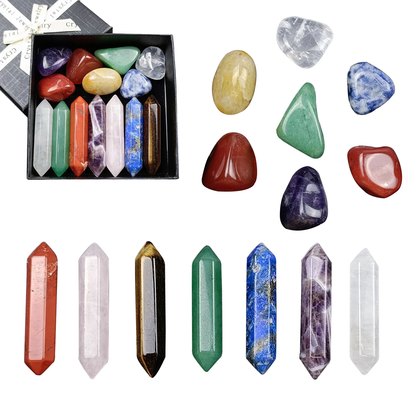 

14PCS/Set Natural Stone Crystal Gemstone Chakras Healing Quartz Mineral Ornament Home Decoration High Quality Gifts Box
