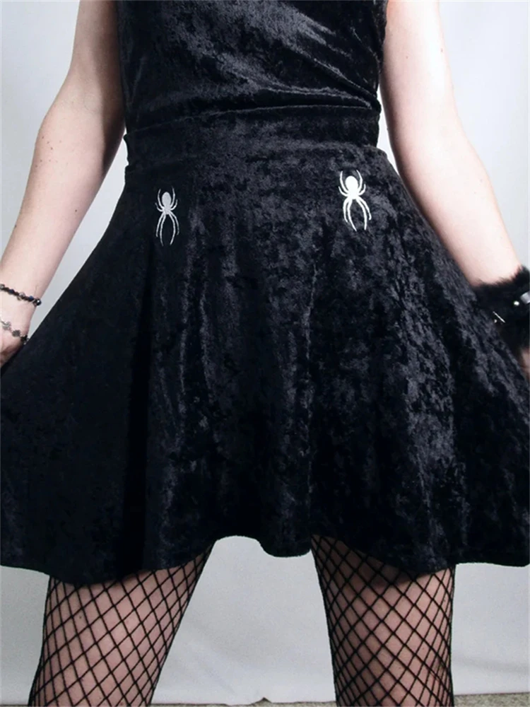 

Spider Pattern Women's Dress Cabes Sexy Black Mini Skirts New Summer Punk Goth High-waisted Skirt Street Fashion Y2k Clothe