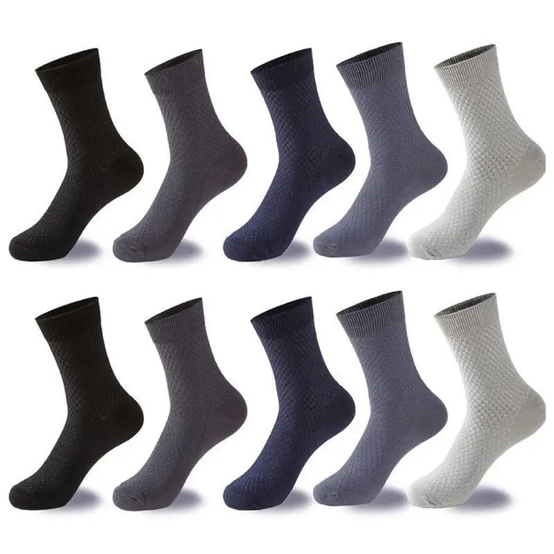 20Pcs=10 Pairs Men Bamboo Fiber Socks Men Breathable Anti-Bacterial Deodorant Cotton Socks Business Casual Male Middle Tube Sock