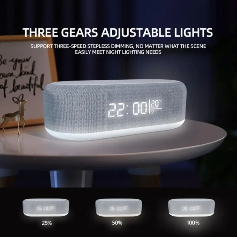 

Desktop Clock Alarm Clock Cell Phone Wireless Charger Night Light Desk Lamp Thermometer Three-in-one Exquisite Gift