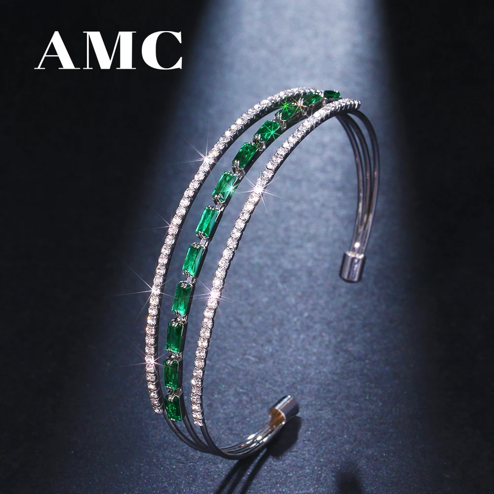 

AMC модные горячие продажи дамские ювелирные изделия Изумрудный Циркон Открытый браслет для девочек подарок для вечерние легкий роскошный универсальный дизайн браслет